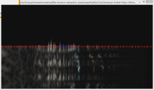 Audio spectrum of a fragment of a song for soprano and piano, with turntable rumble visible in the lower frequencies